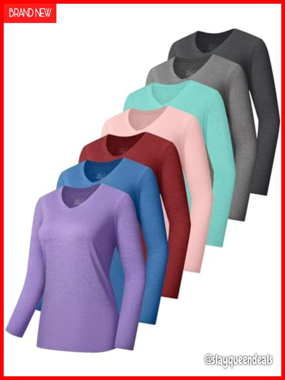 7 Pack Womens Long Sleeve V Neck Athletic Workout Tops Quick Dry Running